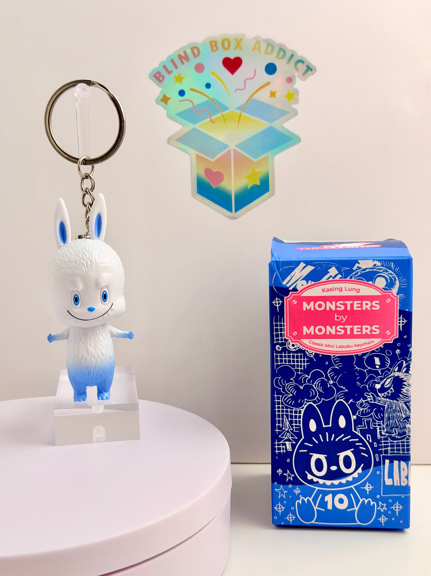 The Monsters 10th Anniversary World Tour How2Work Series - White Blue Frost Labubu Keychain
