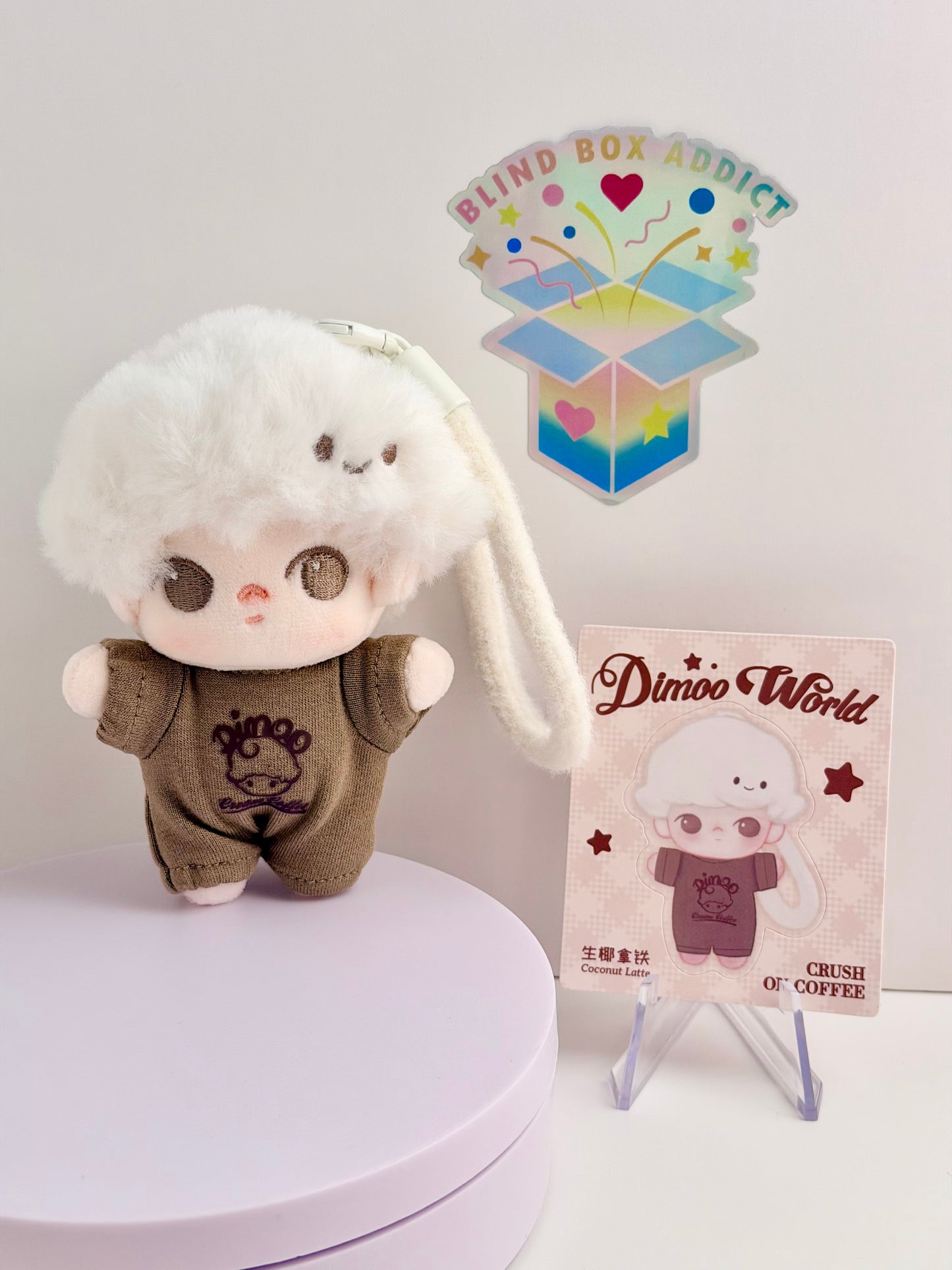 Dimoo Crush on Coffee Series - Coconut Latte Soft Face Plush Keychain